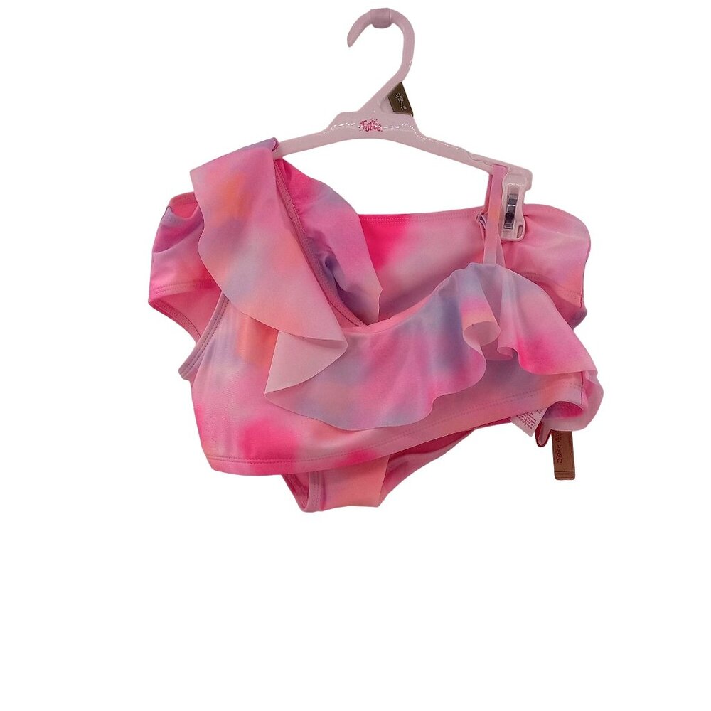 New Justice Girls Pink 2 Piece Bikini Size XL 16 18 Asymmetrical Ruffle Tie Dye - Picture 2 of 12